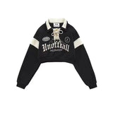 IFOMT Y2k E-Girl Lapel Neck Lace Up Tops Women American Retro Letter Embroidery Sweatshirts 2024 New Long Sleeve Pullovers Mujer