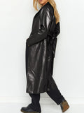 IFOMT Winter Faux Leather Long Coats Women Black PU Temperament Casual Versatile Windbreaker Coat High Street Trend Jackets
