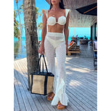 IFOMT 2024 New In Women White Bikini Chic Sexy Solid Color Crochet Pants Fashion Women Swimwear Knitwear Low-waisted Bottom Swimsuit