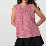 IFOMT y2k Gingham Tank Top for Women Sleeveless Crew Neck Casual Loose Flowy Tunic Blouse Bow Tie Back Summer Shirt Tops