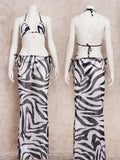 IFOMT EDOLYNSA Sexy Zebra Stripes 3 Pieces Bikini Set 2024 Summer Beach Wear Triangle Bikinis Swimsuit Skirt Swimwear Cover-up A1554