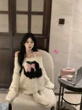 IFOMT Kawaii Cat Waterproof Mink Sweaters Women Autumn New V-neck Lazy Pullovers Y2k E-Girl Long Sleeve Loose Knitted Tops