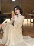 IFOMT Elegant Wedding Evening Party Dresses for Women Autumn V-neck Flare Sleeve Pleated Long Dress Korean Fashion One Piece Vestidos