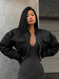 IFOMT Long Sleeve Zipper Short Jackets Women's New Bomber Coat With Pocket Fashion Splice Motorcycle Outfits 2024 Autumn Winter