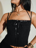 IFOMT Y2k Harajuku Crop Camisole Women's Clothig Slim Lace Trim Tie-Up Halter Neck Backless Spaghetti Strap Tops Summer Korean Tees