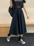 IFOMT Skirts Women Simple Solid Leisure Loose 2XL Long Skirt Korean Style Elastic-Weight A-line Student Streetwear Trendy BF