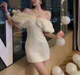 IFOMT Spring Outfit White Sexy Club Off Shoulder Gown Short Dress Spring Summer Elegant Birthday Evening Party Spliced Velvet Mini Dress 2024 Women