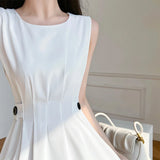 IFOMT 2024 Summer Women Sleeveless White Black Midi Dresses Hepburn Chic Elegant Casual Evening Party O-Neck Sundress Female Vestido