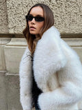 IFOMT Elegant White Big Lapel Faux Fur Coat For Women 2024 New Winter Fur Plush Fluffy Short Jacket Female Warm High Street Outerwear