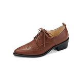 IFOMT  2024 Women's European and American New Spring and Autumn Pointed Leather Lace up Middle Heel Retro Blake Lefu Single Shoes