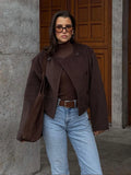 IFOMT Women Dark Red Round Neck Wool Blends Short Jacket Elegant Long Sleeve Buttons Cropped Coats Autumn Winter High Street Outwear
