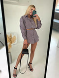 IFOMT OL Outfits Womens Two Piece Set Plaid Long Sleeve Shirts High Wasit Wide Legs Shorts Elegant Korte Suits Outfits 2 Piece