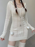 IFOMT Hooded Knitted Sweater Hairball Mini Dress