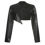 IFOMT PU Leather Jackets Coats Women 2022 Autumn Patchwork Long Sleeve High Street Cropped Jackets Casual Motorcycle Y2K Tops