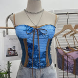 IFOMT Women Retro Ink Painting Adjustable Spaghetti Straps Camisole Bandeau Top With Padded Breasts Slim Fit Tube Top Party Streetwear