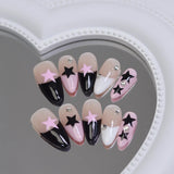 IFOMT 10pcs almond fake nails with 3D gold ripple design colorful Press on nails medium full over Decorated false nails Art summer