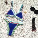 IFOMT Knitted Bikini 2024 2-piece Swimsuit for Women,summer Beach Vacation Bathing Suit,sexy Triangle Cup V-neck Suspender Swimwear