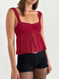 IFOMT Ruffle Hem Cami Top for Women Y2k Ruched Front Cute Bow Semi Sheer Mesh Backless Flowy Tank Top Coquette Streetwear