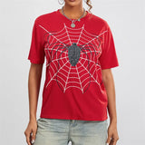 IFOMT Summer Gothic Women Loose Spider Trend Print Vintage Graphic T-Shirt Unisex Casual Hip Hop Short Sleeve Cotton Tops Harajuku