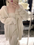 IFOMT Winter Warm Solid Three-piece Suit Women Long Knitted Cardigan + Camisole + Wide Leg Pants Elegant Korean Chic Loose Outwear