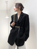 Ifomt Vintage Fall Women Blazer Elegant Belt Korean Loose Black Turn Down Collar Ladies Jacket Casual Slim Female Coats