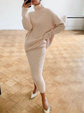 IFOMT Knitted Skirt Sets Women Autumn Winter Turtleneck Pullover And Pencil Long Skirts Elegant 2 Piece Sets Sweater Outfits