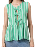 IFOMT Women Tie Front Vest Top Y2k Top Stripe Bow Lace Up Tank Tops Cute Summer Sleeveless Blouse Clothes 2024 Fashion New Streetwear