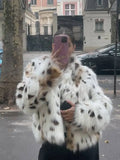 IFOMT Fashion Leopard Print Fluffy Faux Fur Coat For Women Loose Long Sleeve Lapel Short Jacket Luxury Thick High Street Outerwear