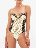 IFOMT Courtl Vintage Gold Print One-piece Bikini Swimwear Costume Sexy Fashion Slim Fit Swimsuit With Long Trousers Beach Holiday 2024