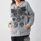 IFOMT hirigin Gothic Sweatshirt Women y2k Clothes Graphic Print Zip Up Long Sleeve Tops with Pockets Fairy Grunge Hoodie Streetwear