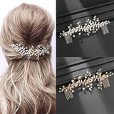 IFOMT Crystal Pearl Hair Comb Clip Pin Rhinestone Leaf Hair Comb Headband Tiara For Women Bride Wedding Hair Accessories Jewelry Comb