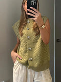 IFOMT Casual Knitted Vests Sweater For Women Fashion Button Sleeveless O-neck Cardigan Top Autumn 2024 Lady Versatile Knitwear