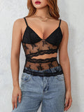 IFOMT Women Y2K Floral Lace Cami Top Spaghetti Strap Camisoles V Neck Backless Cami Crop Tops Sexy Cutout Mesh Sheer Tops Clubwear