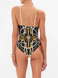 IFOMT Courtl Vintage Gold Print One-piece Bikini Swimwear Costume Sexy Fashion Slim Fit Swimsuit With Long Trousers Beach Holiday 2024