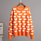 IFOMT O-Neck Alpaca Printed Sweater For Women Loose Casual Sweater Pullover Fashion Long Sleeve Retro Knitted Autumn Winter Top