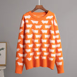 IFOMT O-Neck Alpaca Printed Sweater For Women Loose Casual Sweater Pullover Fashion Long Sleeve Retro Knitted Autumn Winter Top