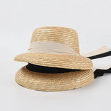 IFOMT New Style Strap Straw Stalk Fashion Sling Sun Hat Women's Spring and Summer Sun Protection Beach Vintage Hepburn Style Straw Hat