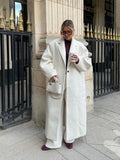 IFOMT Casual White Single-breasted Long Coats Women Loose Turn-down Collar Lantern Sleeve Overcoats Winter Elegant Lady Street Outwear