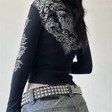 IFOMT Trashy Girl y2k Grung T-shirt Rhinestone Graphic Aesthetic Print Tops Vintage Gothic Harajuku Fairycore Slim Fit Pullovers Tees