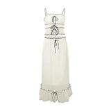 IFOMT Ruffle Bandage Mesh Dress Sets For Women Lace See Through Crop Tops Ladies Holiday Elegant Skirt Suits Womens Outfits New