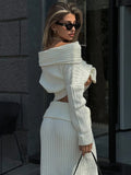 IFOMT Knitted Skirt 2 Piece Set Women's One-Shoulder Long Sleeves Sweater Pullover Elegant Slim Fit Long Skirt Suit Autumn New