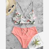 IFOMT 2024 Summer Womens 2 Piece Swimsuits Floral Printed Spaghetti Strap Swim Top High Waisted Bikinis Sets Female Beach Bathing Suit