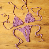 IFOMT Women Sexy Handmade Bikini Sets Crochet Flower Solid Color Lace Thong String Swimwear Sunbathing Swimsuit Beach Wear Lace-up