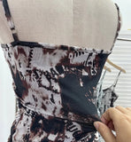 IFOMT Women's Wasteland Style Chic Lettering Tie-Dye Printed Mesh Top Hot Girl Irregular Ribbon Adjustable Spaghetti StrapsTank Top