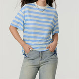 IFOMT Womens Tops Oversized Striped T-Shirts Short Sleeve Crew Neck Color Block Basic Shirt Summer Going Out Tops Tee
