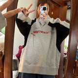 IFOMT Y2K Vintage Gray Sweatshirts Women Hip Hop Retro Streetwear Long Sleeve Hoodie Female Harajuku Kpop Patchwork Letter Top