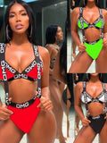 IFOMT 2024 Neon Women Swimsuit Push Up Bikini Swimwear High Waist Bathing Suit OMG Letter Print One Piece Monokini Beachwear Swimsuit