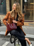 IFOMT Brown Side Single Breasted Blazer Jacket For Women Fashion Long Sleeves Lapel Coats 2024 Autumn New Lady Commute Outerwear