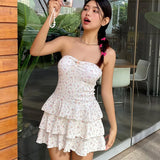 IFOMT Frill Floral Dress For Women Fashion Backless One-shoulder Splice Strapless Slim Birthday Party Sweet Short Dress Female