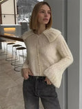 IFOMT Women's Autumn Flare Long Sleeve Sweater Cardigan Casual Pleated Loose Cropped Coat Female Y2k Top Fashion Solid Cardigan